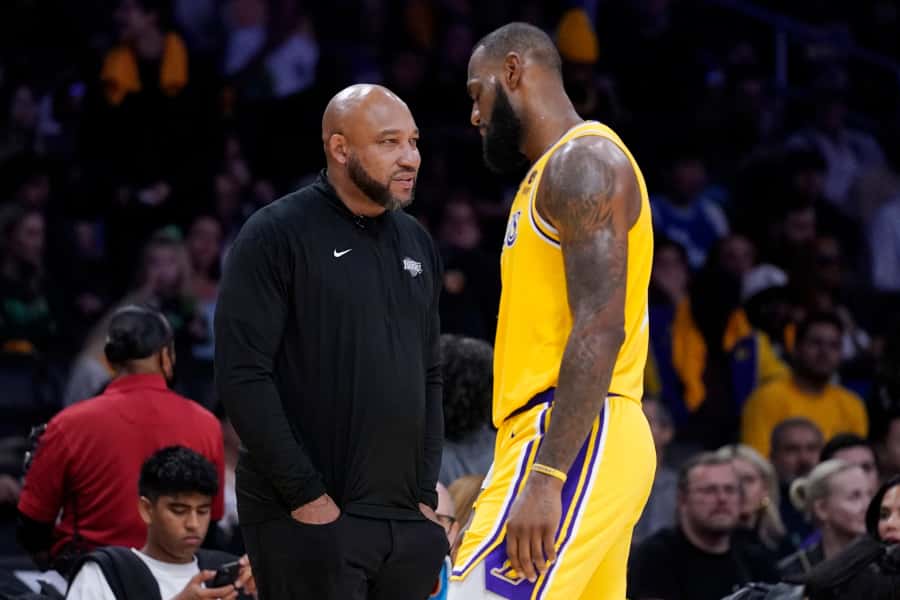 Darvin Ham and LeBron James, before the Lakers' decision to move in a new coaching direction.